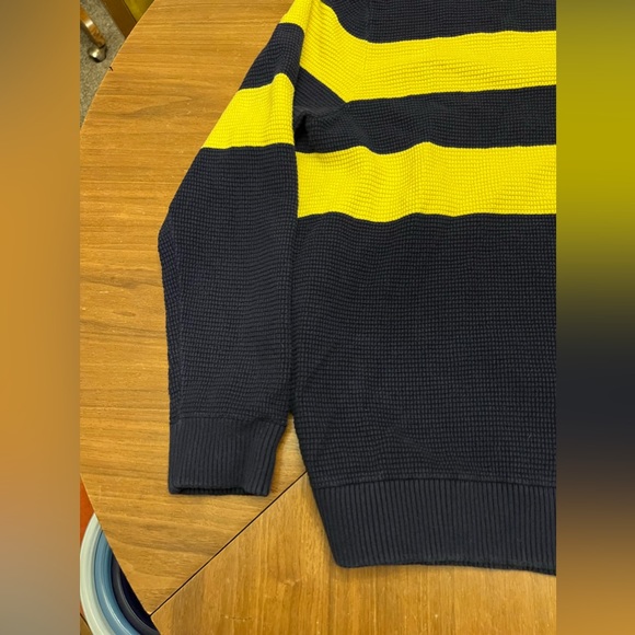 Brooks Brothers Sweater Waffle Knit Chunky Crewneck Navy Yellow - Picture 5 of 7